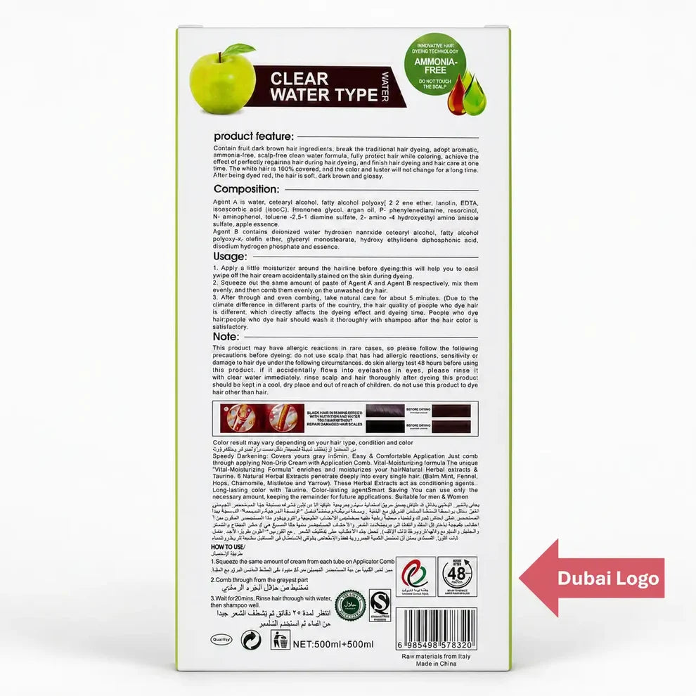 Back of Apple Hair Color packaging