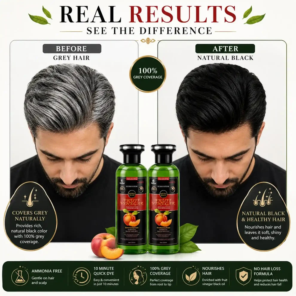Fruit Vinegar Hair Color promotional before-and-after graphic